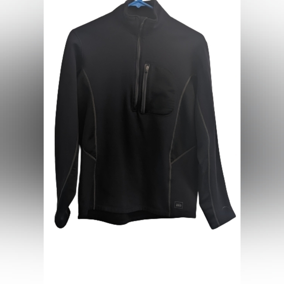 EUC REI black 1/2 zip front left vertical zip pocket with earphone hole pullover - Picture 2 of 16